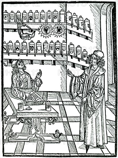 The apothecary's shop, Strasbourg, 1483.  Artist: Johannis De Cuba