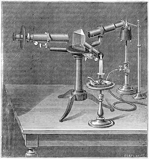 Spectroscopic apparatus used by Robert Wilhelm Bunsen and Gustav Robert Kirchhoff, c1895. Artist: Unknown