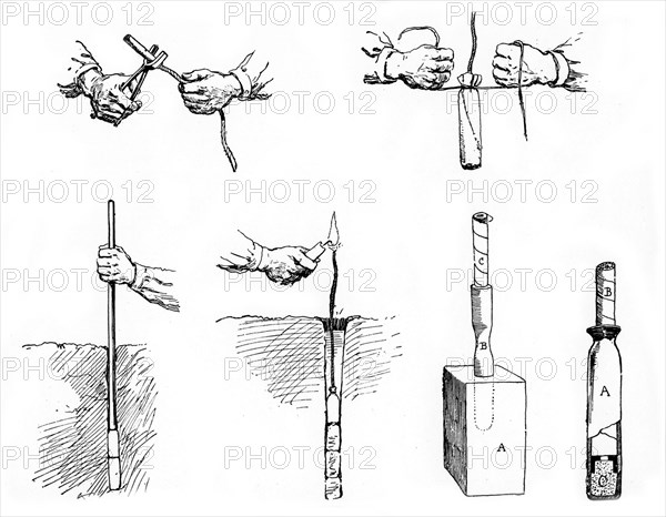 Preparing and setting a Dynamite charge, Paris, 1890. Artist: Unknown