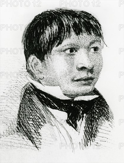 Jemmy Button, the Fuegian 'adopted' by the Fitzroy expedition, as he appeared in 1833 (1839). Artist: Unknown