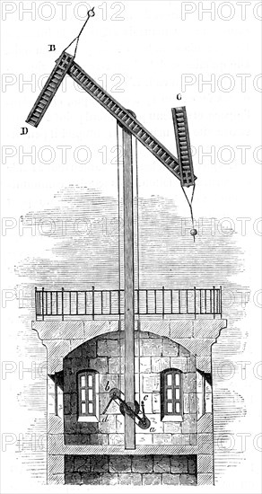 Sectional view of a telegraph tower for Claude Chappe's semaphore, 1792, (c1870). Artist: Unknown