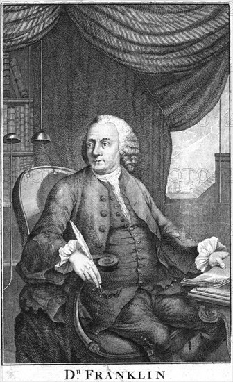 Benjamin Franklin, American scientist, inventor and statesman, late 18th century Artist: Unknown