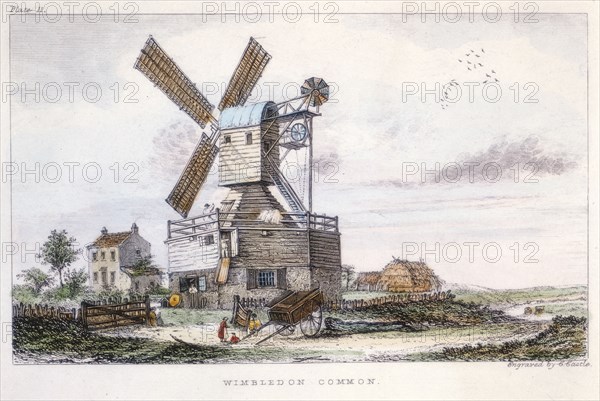 Post mill, Wimbledon Common, near London, c1840. Artist: Castle