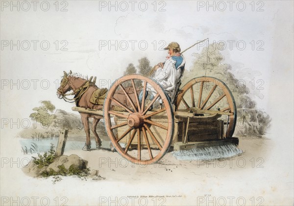 Watering cart for keeping down dust on roads, 1808. Artist: William Henry Pyne