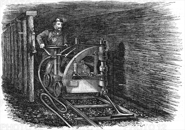 Rail mounted coal cutting machine, 1864. Artist: Unknown