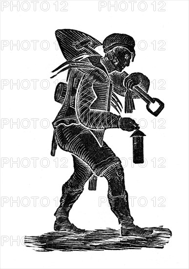 The coal miner carrying his tools and safety his lamp, 1890. Artist: Unknown