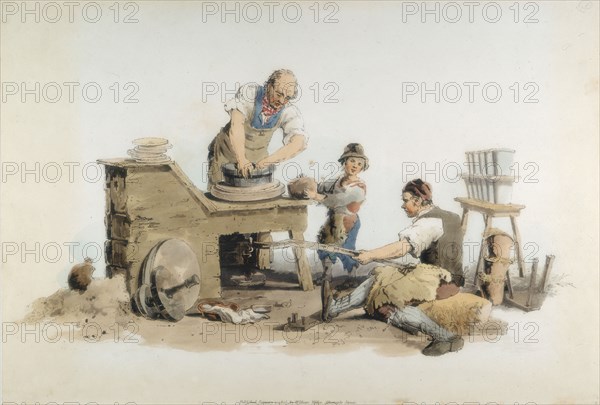 Making flower pots, 1808. Artist: William Henry Pyne