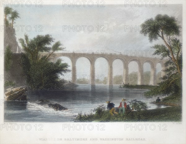 Viaduct on the Baltimore & Washington Railroad, c1838. Artist: Henry Adlard