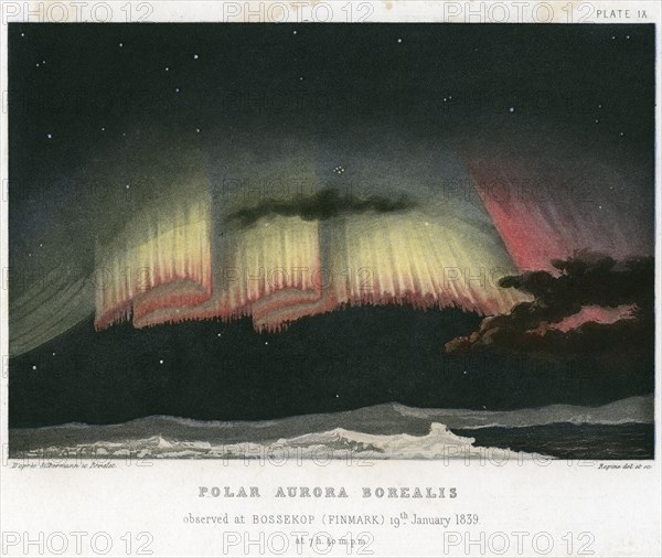 Aurora Borealis or Northern Lights, curtain form 1839. [1872]. Artist: Rapine