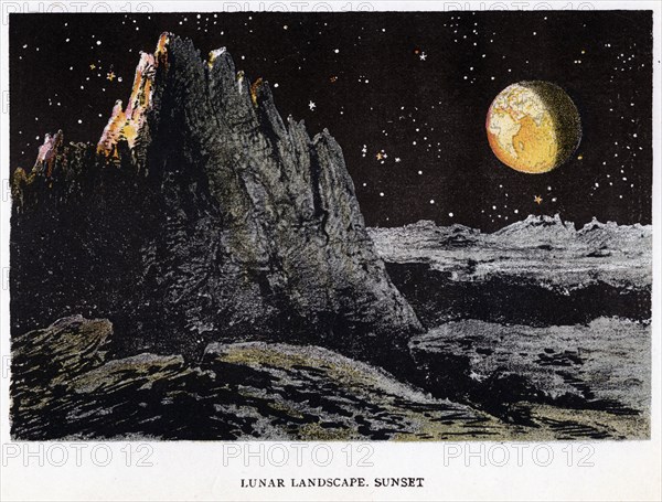 Artist's impression of the lunar landscape at sunset, 1884. Artist: Unknown