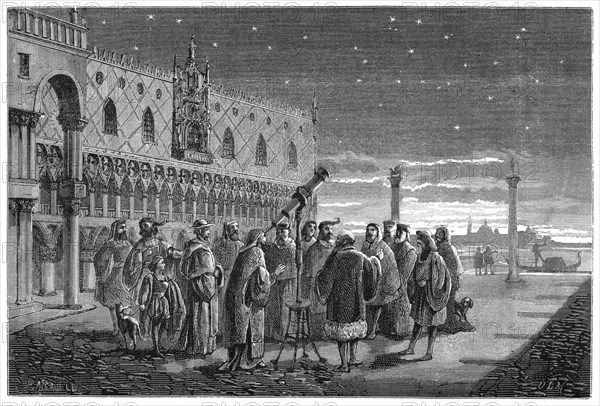 Galileo demonstrating his telescope, Venice, 1609 (1870). Artist: Unknown