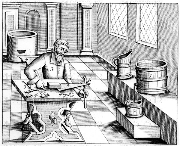 Checking the quality of saltpetre (nitre, potassium nitrate, or KN03), 1683. Artist: Unknown