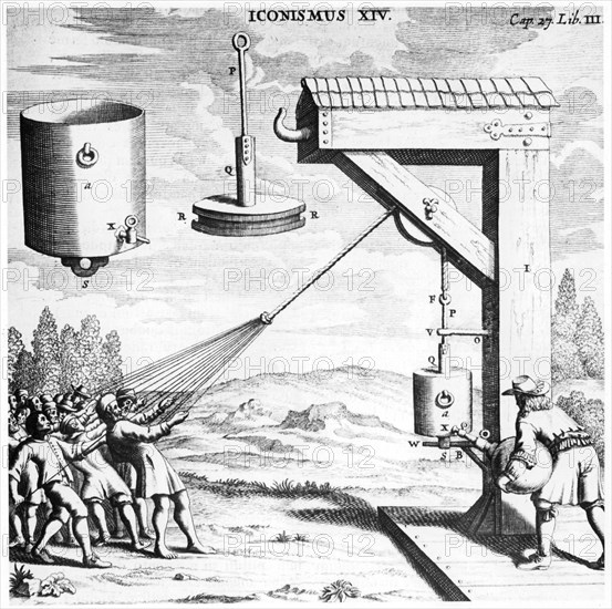 Von Guericke's demonstration of the strength of a vacuum, 1654 (1672). Artist: Unknown