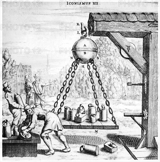 Von Guericke's demonstration of the power of air pressure, 1672. Artist: Unknown