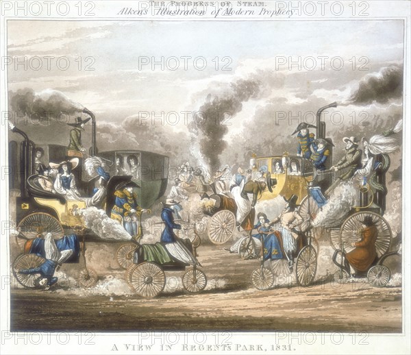 'The Progress of Steam. A View in Regent's Park, 1831', 1828. Artist: Unknown