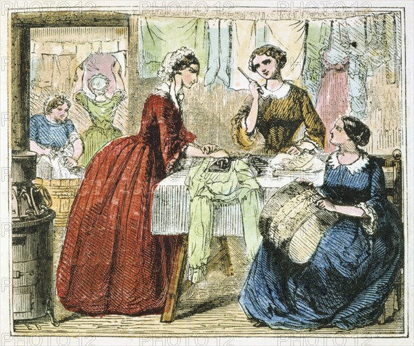 Ironing room in a laundry, 1867. Artist: Unknown