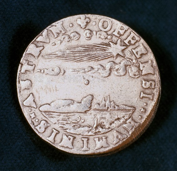 Obverse of a medal commemorating the bright comet of 1577. Artist: Unknown