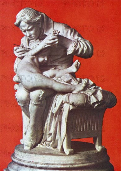 Edward Jenner, English physician, vaccinating his son, c1796 (c1900). Artist: Giulio Monteverde