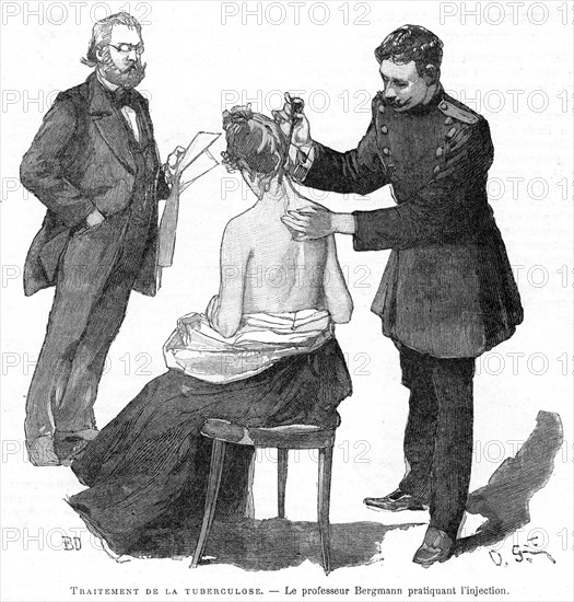 Professor Bergmann injecting a tuberculosis patient, 1891. Artist: Unknown