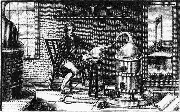 Antoine Laurent Lavoisier, 18th century French chemist, in his laboratory, 1814. Artist: Unknown