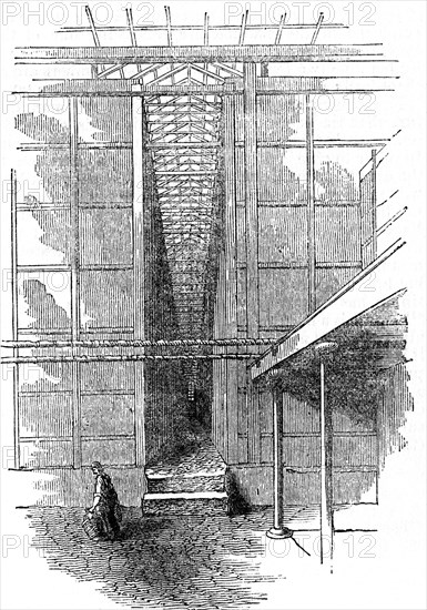 Production of sulphuric acid (Oil of Vitriol or H2S04), 1844. Artist: Unknown