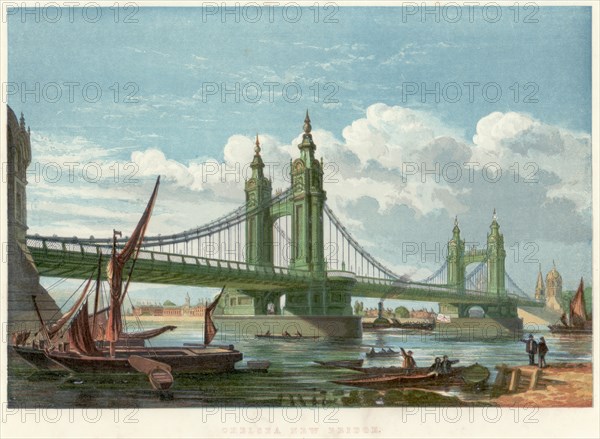 Chelsea Bridge, London, 1858. Artist: Unknown