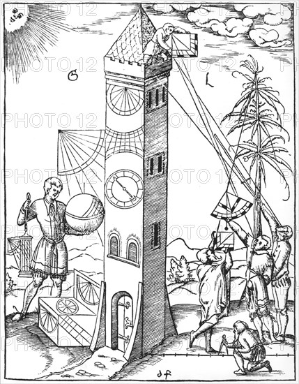 Surveying and timekeeping, 1551. Artist: Unknown