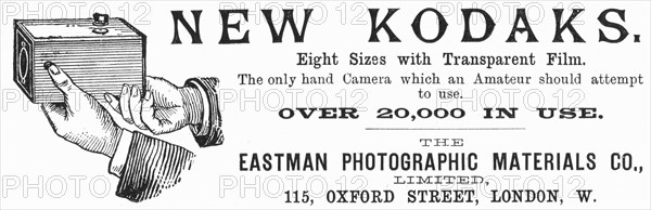 Advertisement for Kodak cameras, 1890. Artist: Unknown