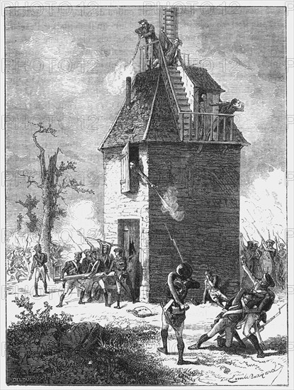 Napoleon's troops defending a telegraph tower, c1815, (c1870). Artist: Unknown