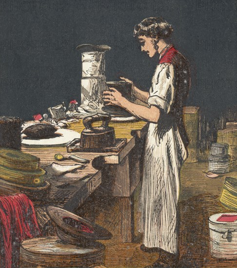 Making silk hats, 1867. Artist: Anon