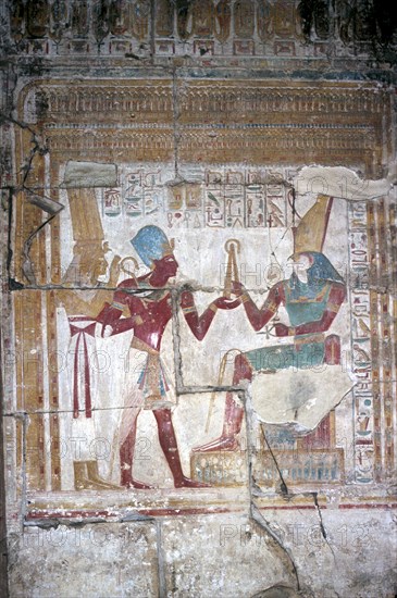 Wallpainting of Sethos I before Horus, Temple of Sethos I, Abydos, Egypt, 19th Dynasty, c1280 BC. Artist: Unknown