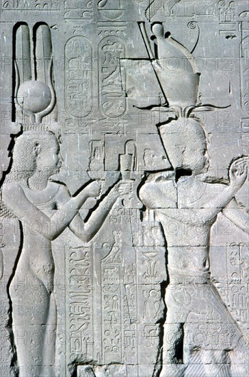 Vertical detail of a relief of Cleopatra and Caesarion, Temple of Hathor, Dendera, c125 BC-c60 AD. Artist: Unknown