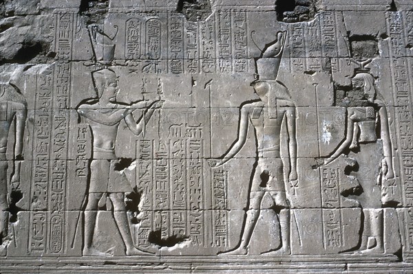 Relief of the Pharaoh before Horus, Temple of Horus, Edfu, Egypt, Ptolemaic Period, c251 BC-c246 BC. Artist: Unknown