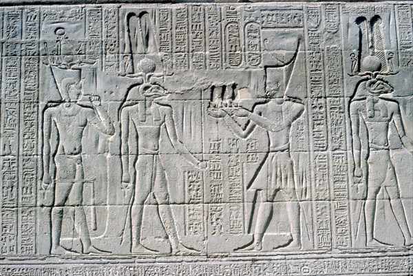 Relief of the Pharaoh before Knum, Temple of Khnum, Ptolemaic & Roman Periods. Artist: Unknown
