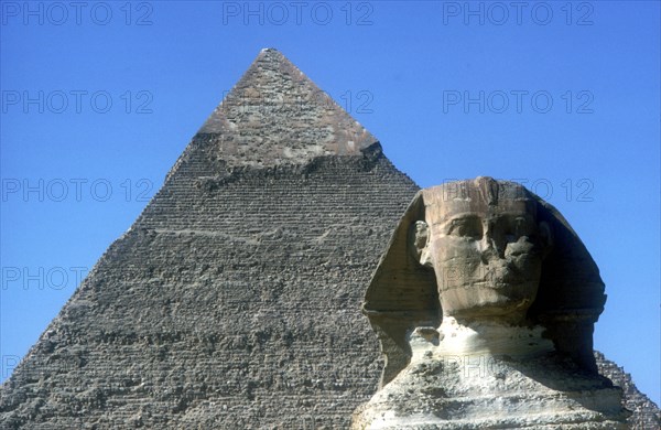 The Sphinx and Pyramid of Khafre (Chephren), Giza, Egypt, 4th Dynasty, 26th century BC. Artist: Unknown