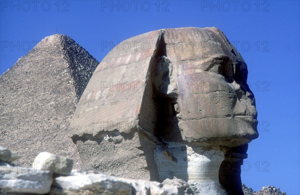 The Sphinx and Pyramid of Khafre (Chephren), Giza, Egypt, 4th Dynasty, 26th century BC. Artist: Unknown