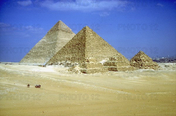 Pyramids of Khafre and Mycerinus and three pyramids of his Queens, Giza, Egypt, c2600-c2500 BC. Artist: Unknown