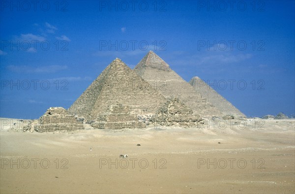 Pyramids of Khufu, Khafre and Mycerinus, Giza, Egypt, c26th century BC. Artist: Unknown