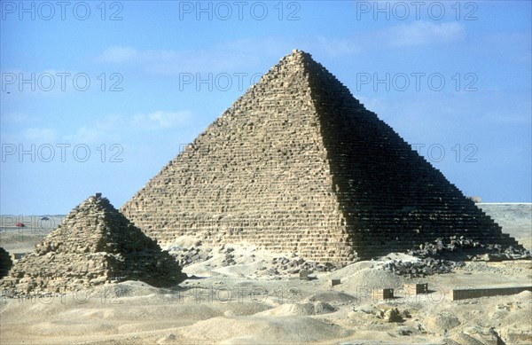 Pyramid of Mycerinus and one of the small pyramids of his queens, Giza, Egypt, c26th century BC. Artist: Unknown