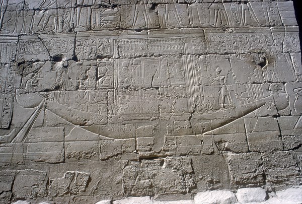 Relief showing the Solar Boat in the annual procesion, Temple of Amun, Karnak, 14th-13th century BC. Artist: Unknown