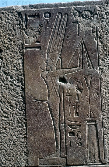 Relief showing the fertility god Min, Temple of Amun, Karnak, Egypt. Artist: Unknown