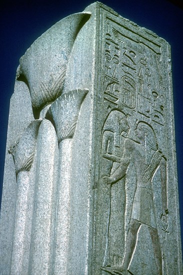 Pillar with Papyrus motif (symbol of Lower Egypt), Temple of Amun, Karnak, Egypt. Artist: Unknown