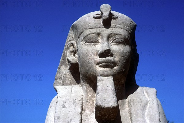 Closeup of Sphinx's head, Temple sacred to Amun Mut & Khons, Luxor, Egypt, c370 BC. Artist: Unknown