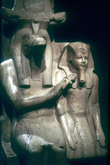 The crocodile-god Sobek with Pharaoh Amenhotep III, Sobek Temple, Dakamsha, Egypt, c1380 BC. Artist: Unknown