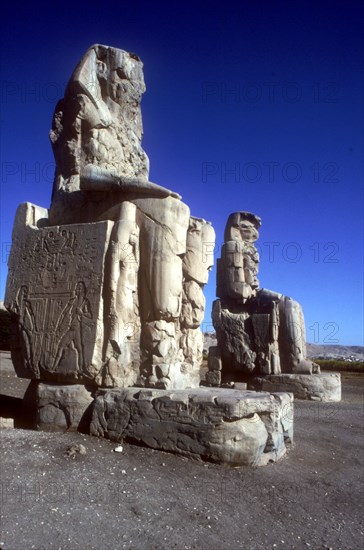 Closeup of The Colossi of Memnon, Luxor West Bank, Egypt, c1400 BC. Artist: Unknown