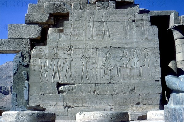 Reliefs of Rameses II with various gods, Temple of Rameses II, Luxor, Egypt, c1250 BC. Artist: Unknown