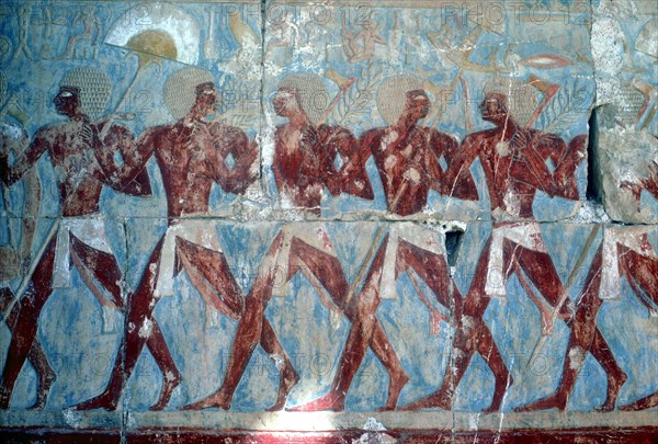 Wall painting:returning from the expedition, Temple of Queen Hatshepsut, Luxor, Egypt, c1470 BC. Artist: Unknown