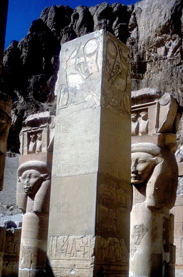 Hathor headed capitals in the Chapel of Hathor, Temple of Hatshepsut, Luxor, Egypt, c15th centuryBC. Artist: Unknown