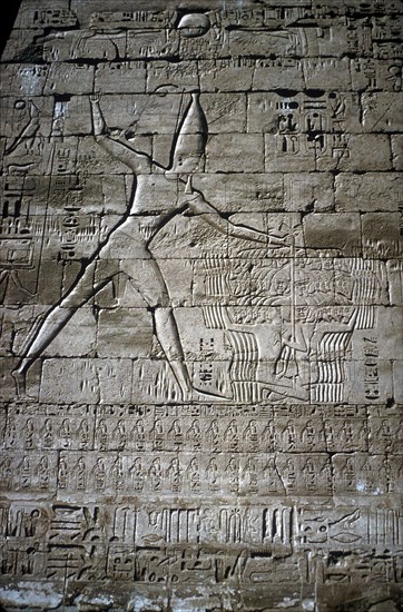 Relief of Rameses III smiting enemies, Mortuary Temple of Rameses III, Medinat Habu, c1200BC. Artist: Unknown