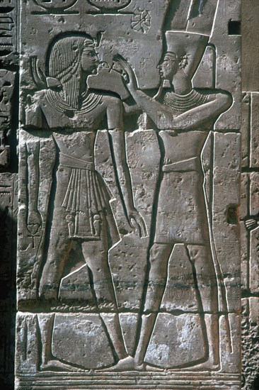 Relief of Rameses III receiving blessing of Amon-Ra, Mortuary Temple, Medinet Habu, 12th centuryBC. Artist: Unknown